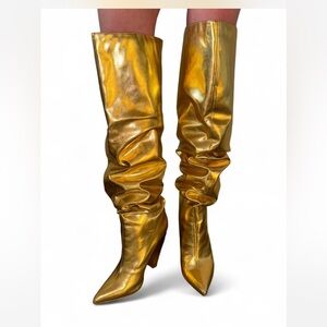 Fashion Nova Shiny Gold Over-the-Knee Boots